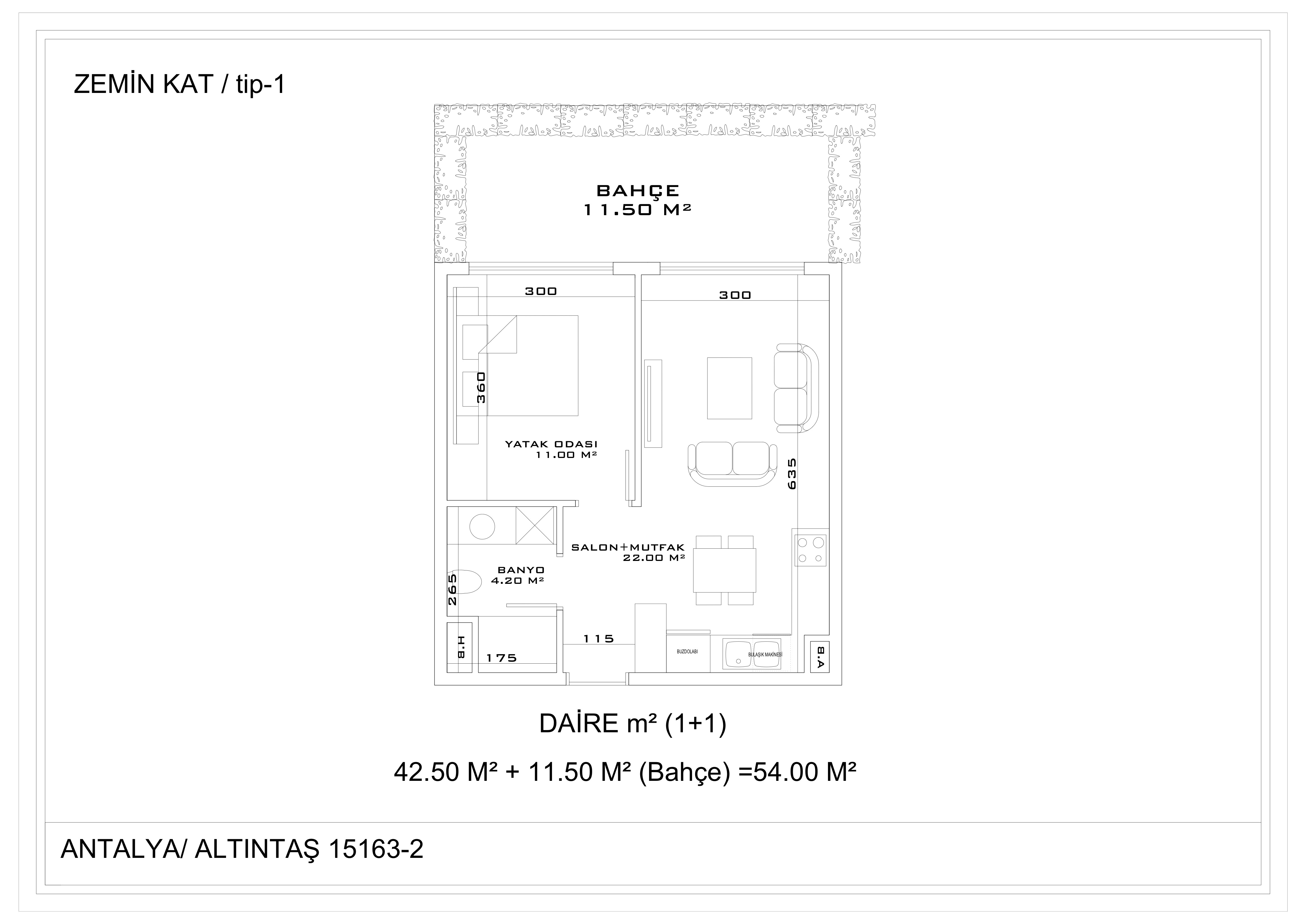 1 комнатная квартира в Анталии площадью 54м2 (терраса до 50м2 входит дополн.)